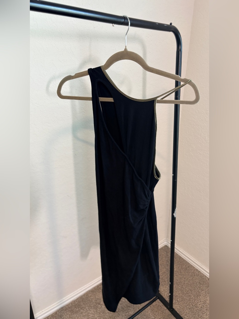 Free People Black One-Shoulder Asymmetric Dress with Gold Trim